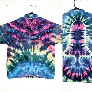 Tie Dye Mushroom Button Up Cotton T Shirt XL